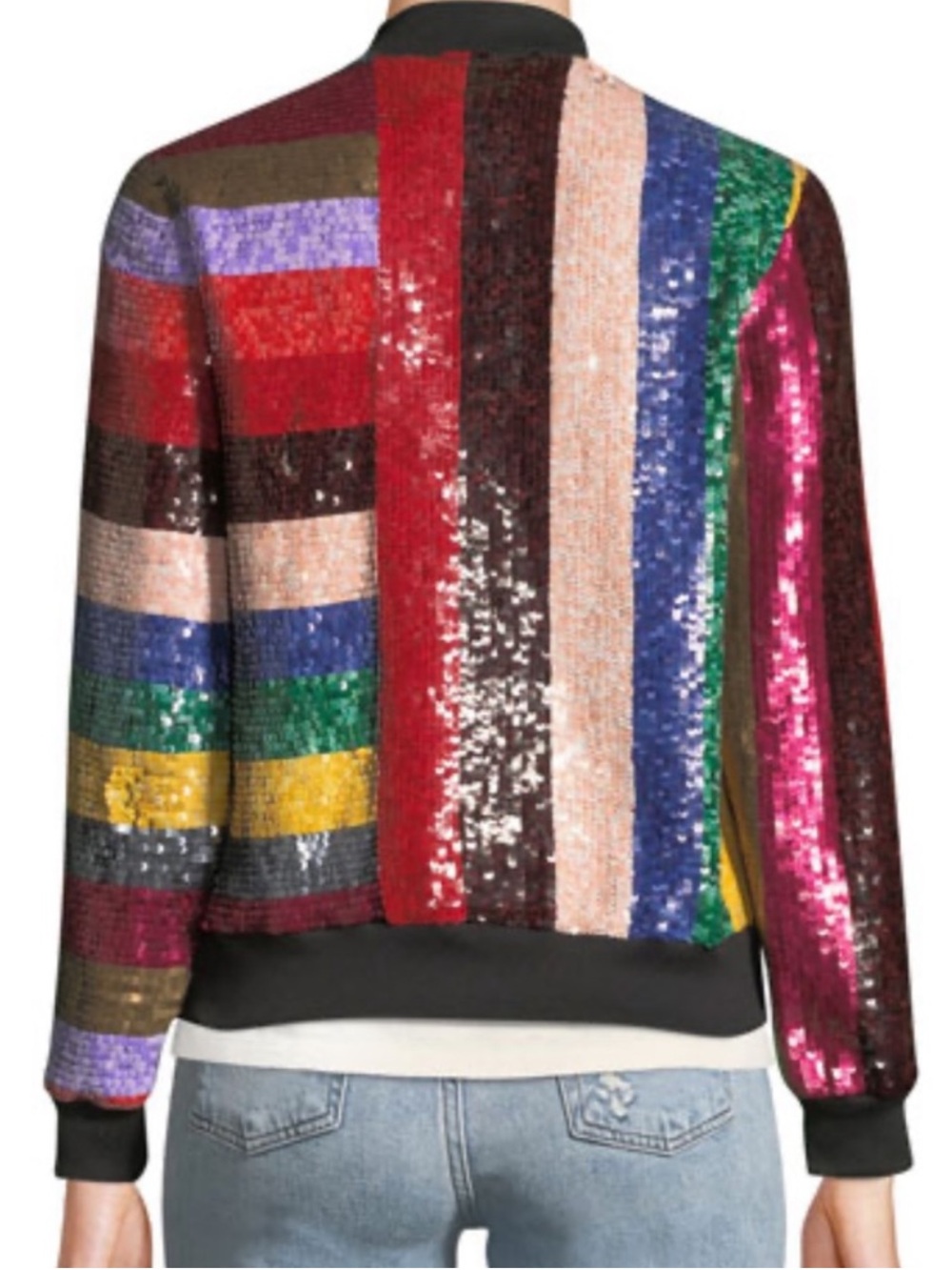 Alice + Olivia Queen Sequin Rainbow Bomber Jacket Saks Stonewall Size Small - Picture 2 of 9